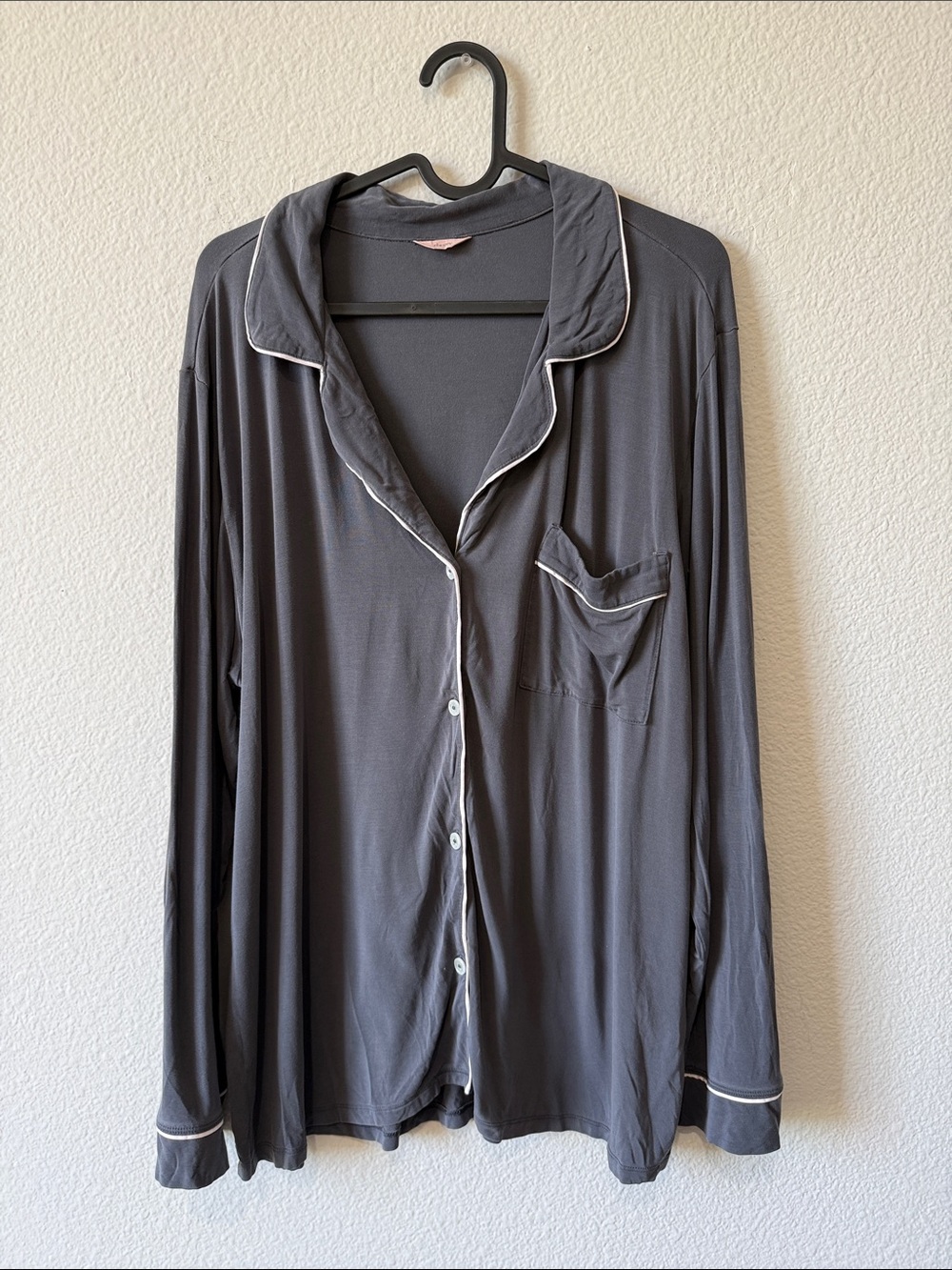 Eberjey Charcoal Modal Long-Sleeve Button Pajama Top L